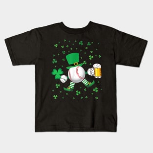 Baseball Leprechaun With Beer And Shamrocks Dancing Patrick Kids T-Shirt